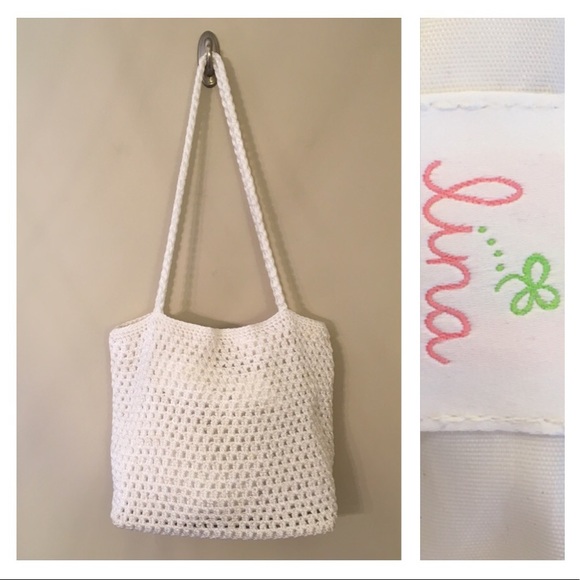 white crochet handbag